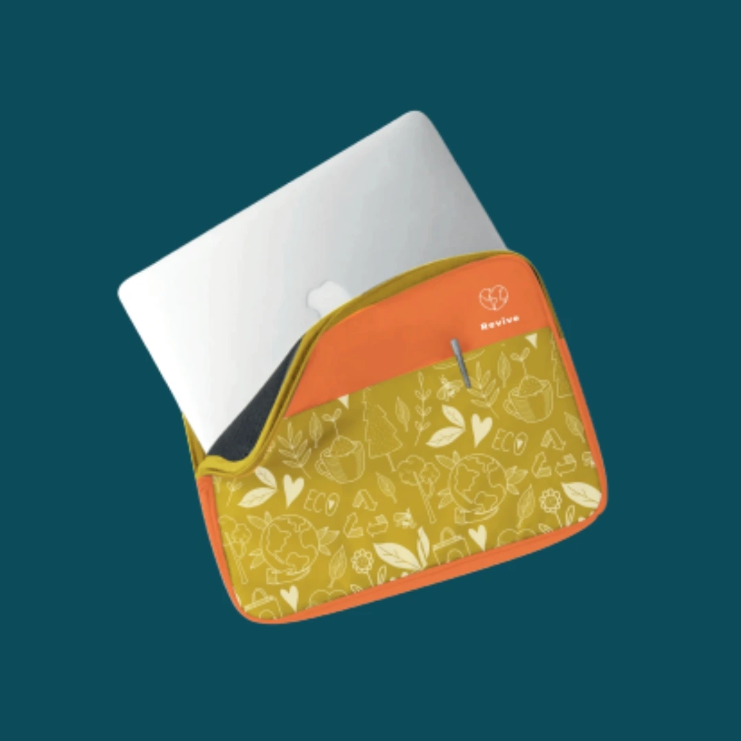 portacomputador narnja en fondo verde